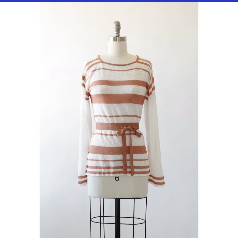Vintage 70s Saks Fifth Avenue striped knit top | crochet knit sweater - Picture 3 of 8